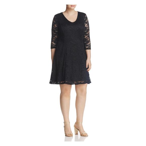 JUNAROSE Womens Black 3/4 Sleeve Above The Knee Evening Shift Dress Plus 1X - Picture 1 of 2